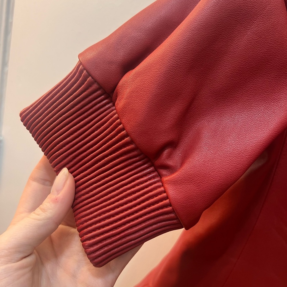 NWT Veronica Beard Red Double-Breasted Leather Blazer - Picture 11 of 11